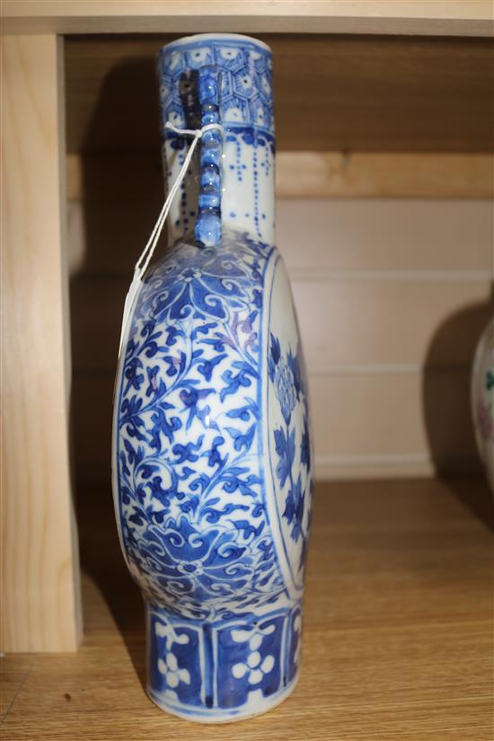 A 19th century Chinese blue and white moonflask vase 11.75in.